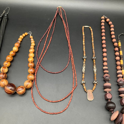 Mixed Costume Jewelry Lot 9 Necklaces Boho Tribal Wood Seed Bead Tassel 0.55lb