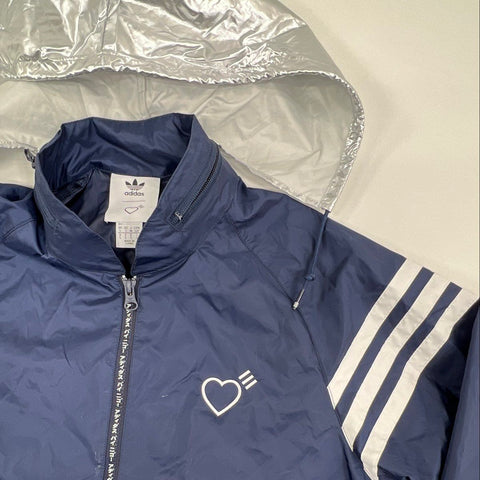 Adidas Human Made Men's Reversible Windbreaker Jacket Navy Silver Hooded Sz S