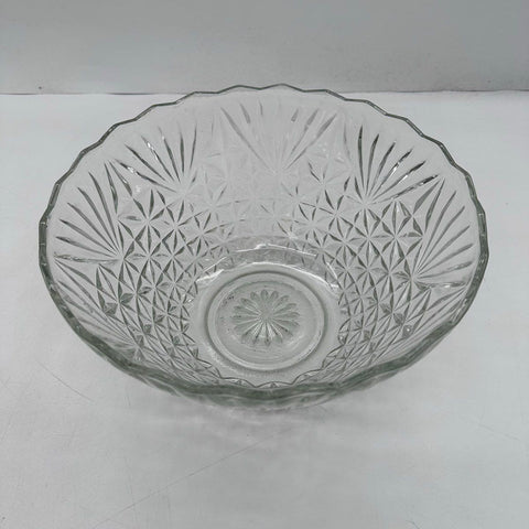 Vintage Pressed Glass Punch Bowl Set 14pc Grape & Starburst Pattern Clear
