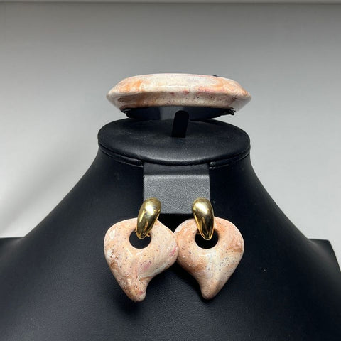 Pink Speckled Clay Ceramic Earrings and Bracelet Set