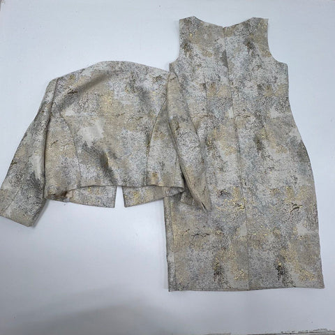 Albert Nipon Women's Dress Jacket Set Gold Metallic Brocade Sheath Size 10