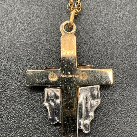 14K Gold Filled Two-Tone Cross Pendant Necklace 18" 1/20 14K GF