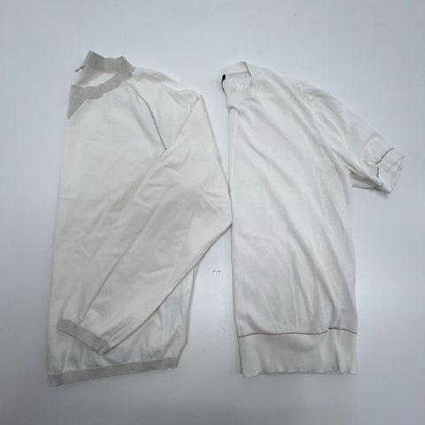 Lafayette 148 Women's Top Lot of 2 White Metallic Trim Cotton Sweater Tee Sz L