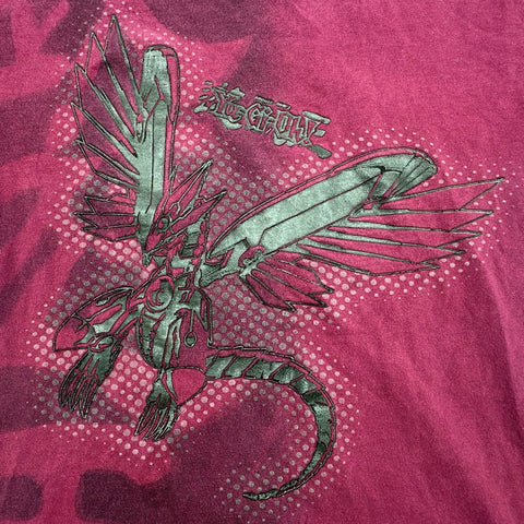 Vintage Y2K Yu-Gi-Oh! Maroon Graphic T-Shirt Dragon Anime Manga Short Sleeve