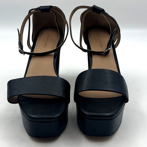 Banana Republic Black Leather Platform Block Heel Ankle Strap Sandals Size 8.5