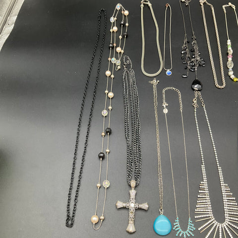 Mixed Fashion Necklace Jewelry Lot 13pc Statement Cross Panther Fringe Boho