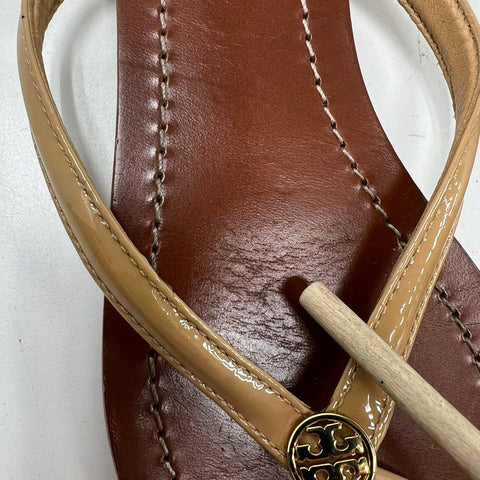 Tory Burch Miller Makeup Tan Patent Leather Thong Sandals Size 7M