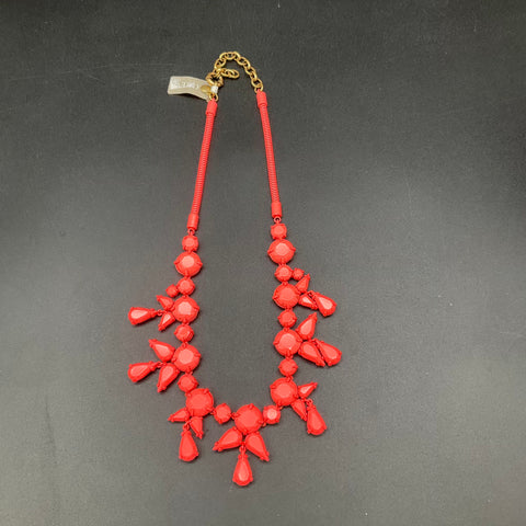 J.Crew Coral Pink Faceted Stone Bib Statement Collar Necklace Gold Tone