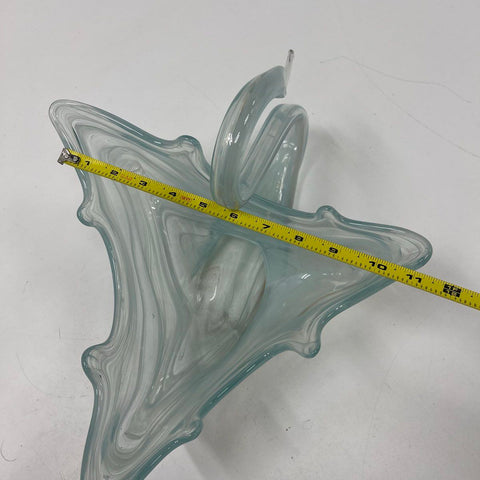 Vintage Hand Blown Art Glass Swan Bowl Dish Blue White Swirl Mid-Century Large