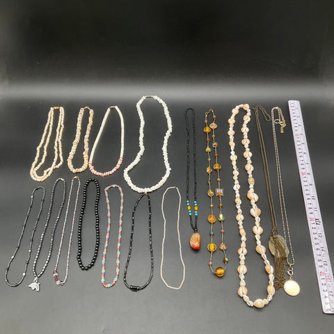 Vintage to Modern Costume Jewelry Lot of 15 Necklaces Shell Beaded Pendant