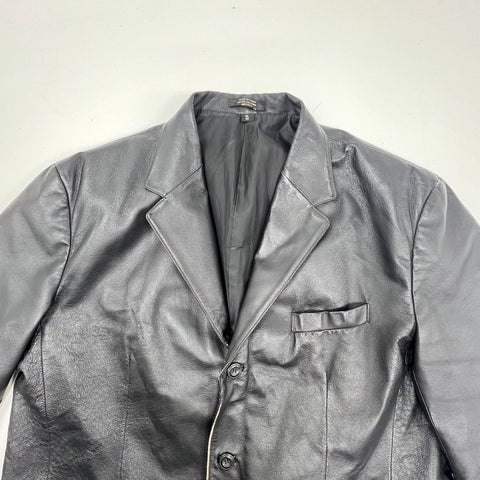 Y2K J. Ferrar Black Leather Blazer Sport Coat Jacket Men's XL