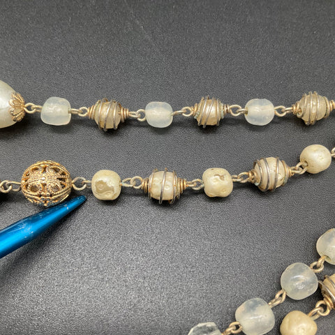 Vintage Kramer Gold Tone Multi-Strand Faux Baroque Pearl Glass Bead Necklace