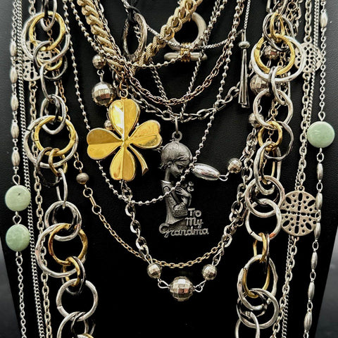 Vintage to Modern Mixed Fashion Necklace Lot 20+ Gold Silver Tone Charms