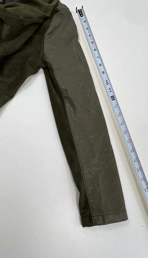 [BLANKNYC] Women's Olive Mixed Media Asymmetrical Zip Jacket Draped Cowl Sz S