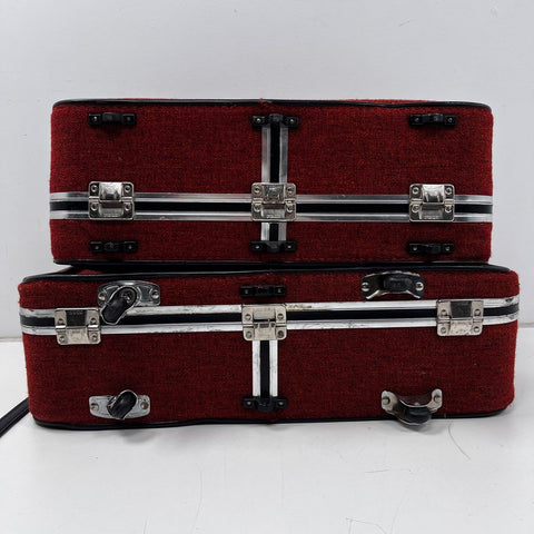 Vintage Skyway Red Tweed Wheeled Nesting Suitcase Luggage Set Lot of 2