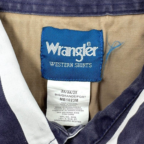 Wrangler Men's Western Shirt Blue White Striped Pearl Snap Long Sleeve Sz 3X