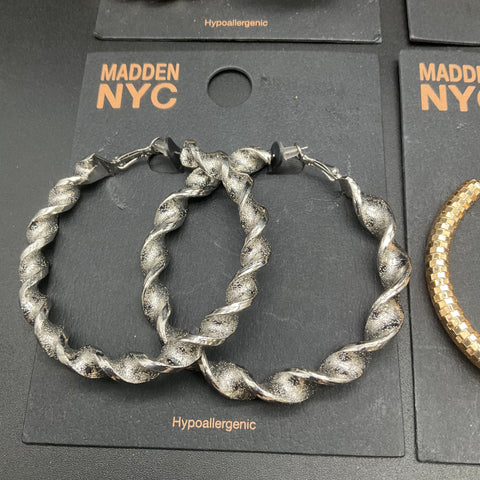 Steve Madden NYC Gold Silver Tone Hoop Earrings Lot 4 Pairs Twisted Textured