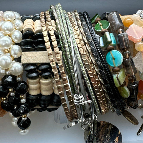 Mixed Beaded Charm Bangle Bracelet Jewelry Lot of 24 Boho Eclectic Styles