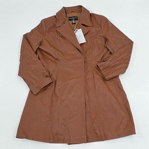 Centigrade Brown Leather Long Trench Coat Jacket Women's XL NWT