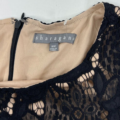 Sharagano NWT Black Tan Floral Lace Sheath Dress Women's Size 16W