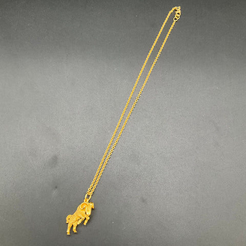 Vintage Monet Gold Tone Aries Ram Zodiac Pendant Necklace Textured Figural