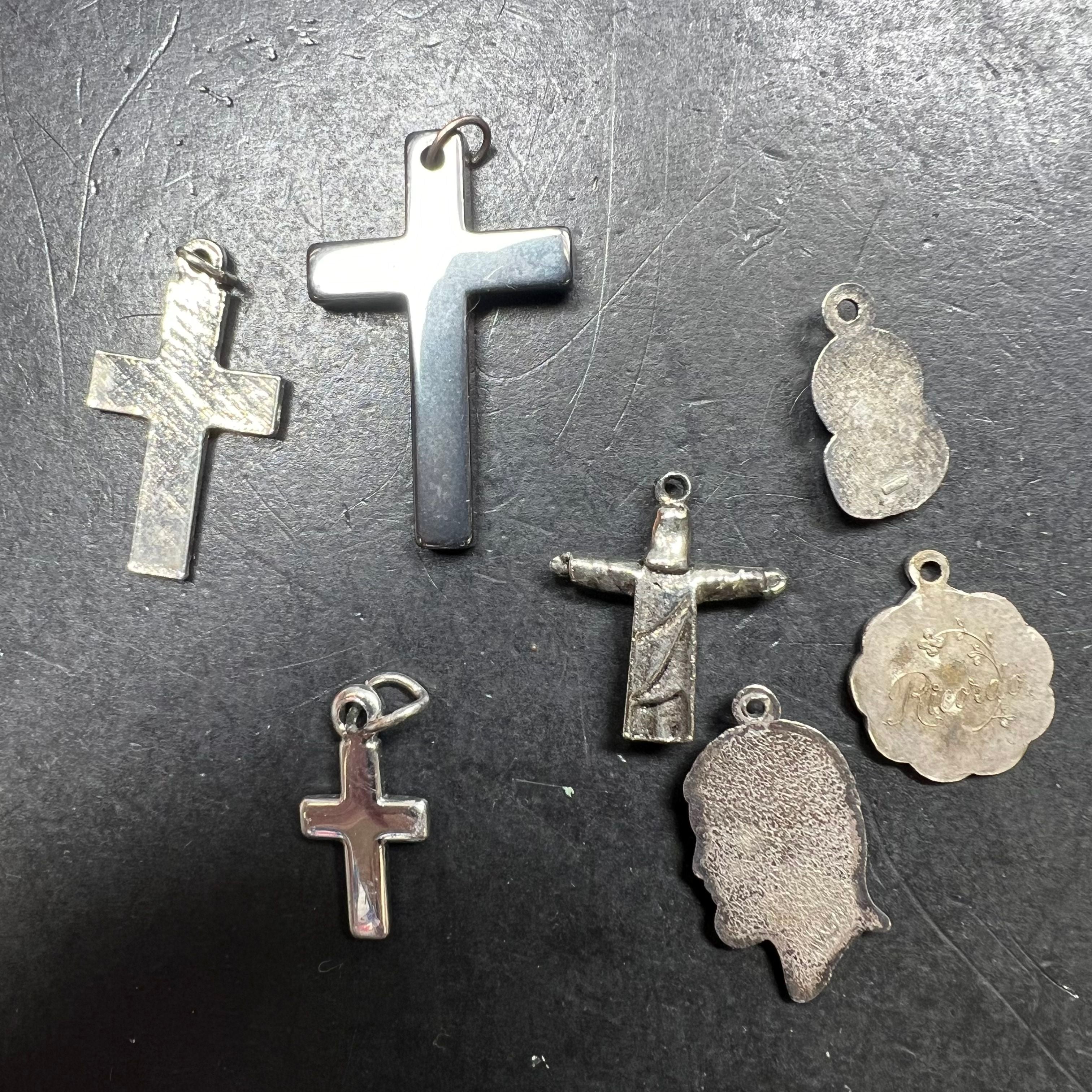 Lot of Religious Charms Small Pendants Cross Saints