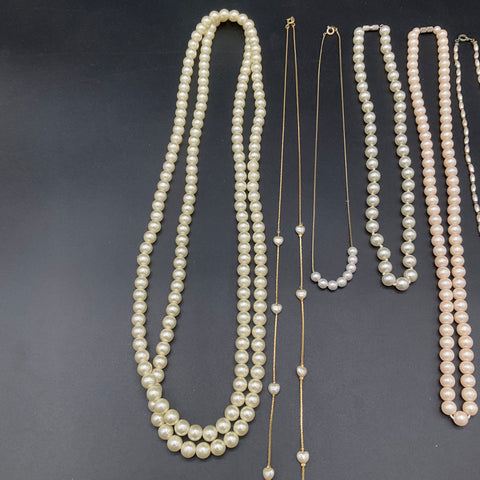 Vintage Faux Pearl Necklace Jewelry Lot of 7 Monet Gold Tone Chain Strands