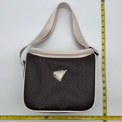 Guess Brown Monogram Logo Insulated Lunchbox Cooler Bag Silver Hardware