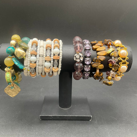 Mixed Fashion Jewelry Bracelet Lot of 7 Boho Beaded Faux Pearl Tiger's Eye