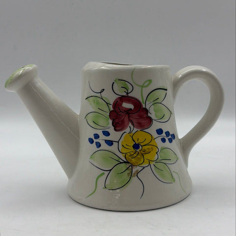ICAP Italy Hand Painted Ceramic Watering Can Floral Italian Majolica Vintage