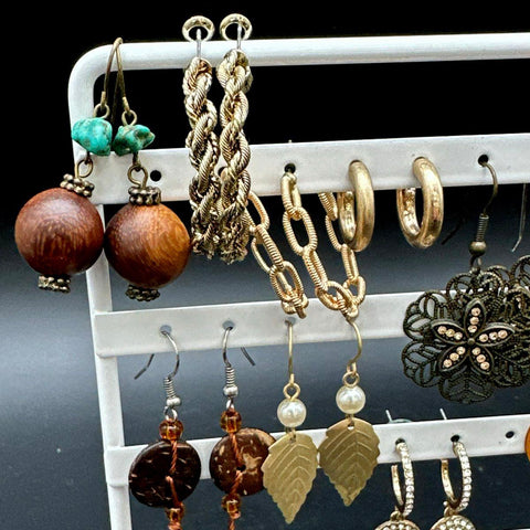 Boho Eclectic Costume Jewelry Lot 20+ Pairs Earrings Gold Tone Beaded Hoop Drop