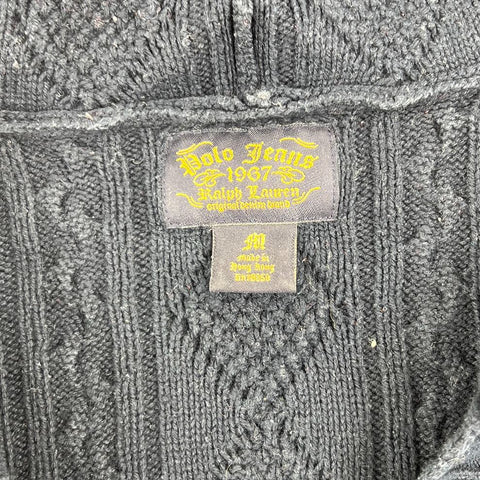 Vintage Y2K Polo Jeans Ralph Lauren Navy Cable Knit Hooded Sweater Men's Size M