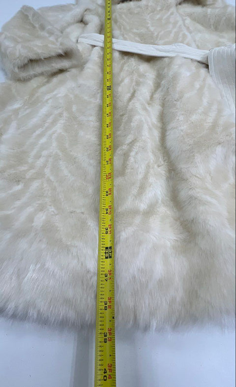 Illusion by Sherry Cassin Women's Cream Faux Fur Coat Belted Patterned Size S