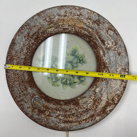 Vintage Rustic Metal Frame Succulent Botanical Print Round Wall Art 12.5"