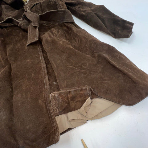 Vintage 70s Leather King Suede Trench Coat Jacket Union Made Canada Sz 11/12