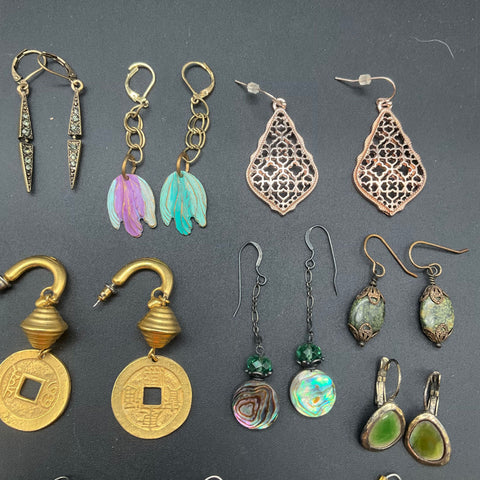 Artisan Boho Earring Lot 14 Pairs Dangle Drop Hoop Vintage Style Mixed Jewelry