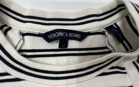 Veronica Beard Women's Black White Striped Puff Sleeve Ribbed Knit Top Sz XS