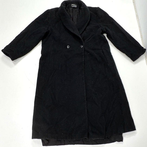 Vintage 90s A'leet by Karen Women's Black Wool Blend Shawl Collar Long Coat