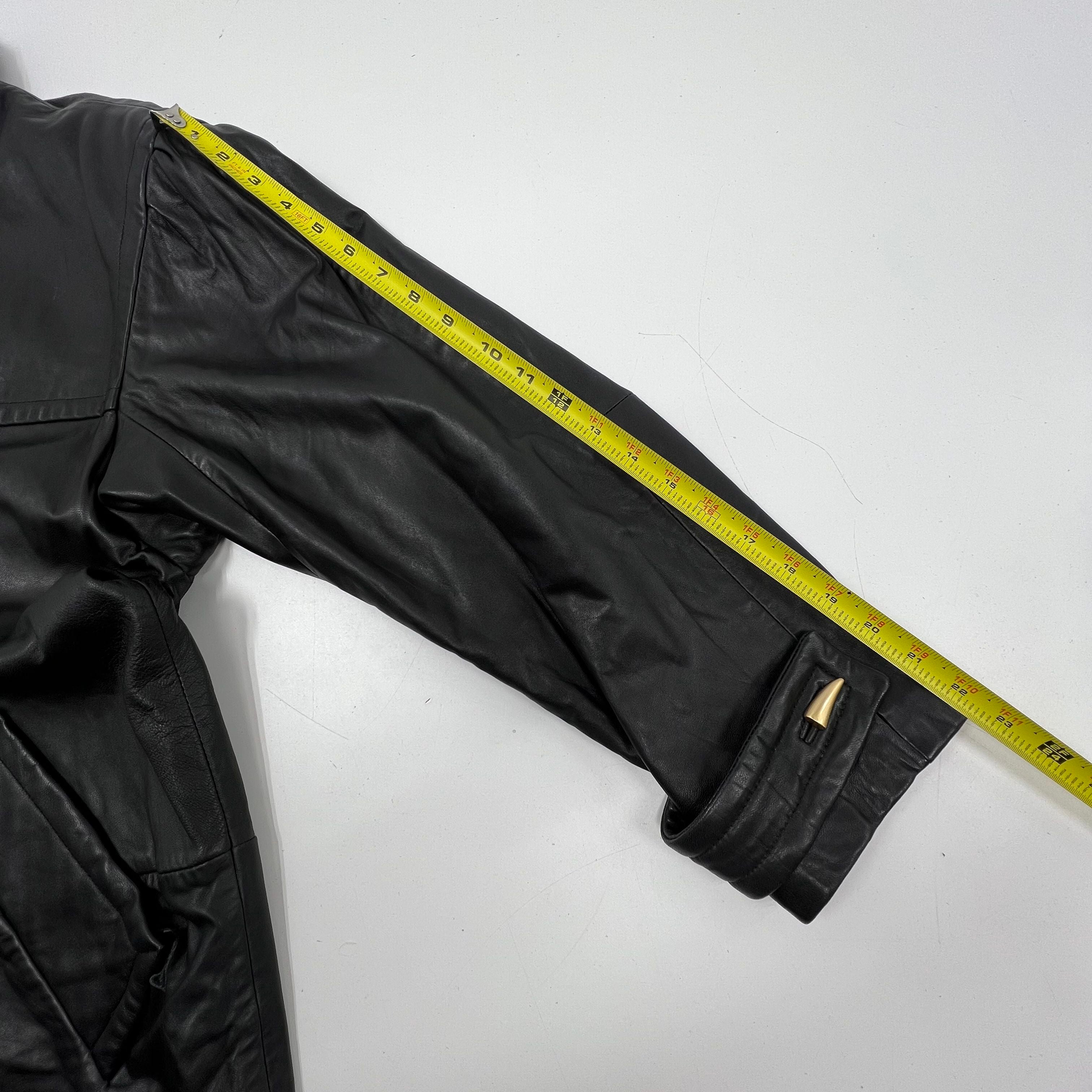 Vintage 80s Jacqueline Ferrari Black Leather Toggle Trench Coat Jacket Womens M