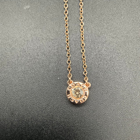 Coach Rose Gold Tone Crystal Logo Disc Pendant Necklace 16-18" Adjustable