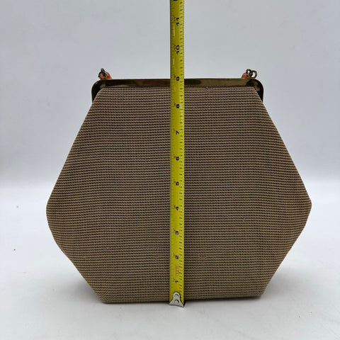 Vintage 1950s Soure Bag New York Tan Beaded Floral Lucite Handle Handbag Purse