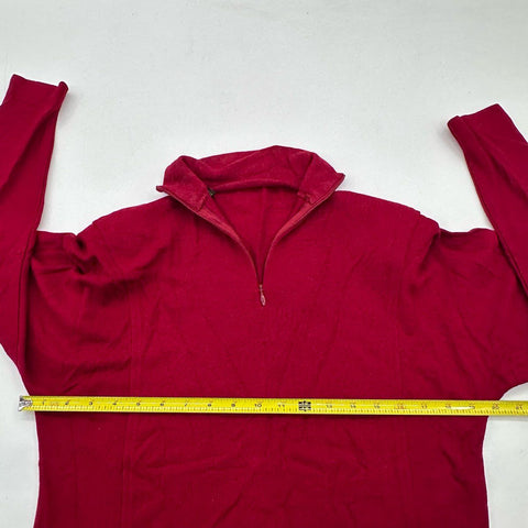 Vintage 80s Anne Klein Red 1/4 Zip Knit Top Shoulder Pads ILGWU USA Sz S