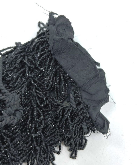 Antique Victorian Black Glass Beaded Fringe Tassel Reticule Pouch Evening Bag