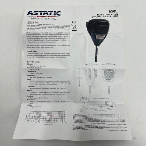 Astatic 636L Noise Canceling Dynamic Microphone for CB Ham Radio 4-Pin