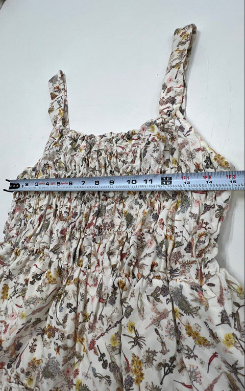 Sansia Women's Cream Floral Smocked Bodice Tiered Sleeveless Midi Dress M