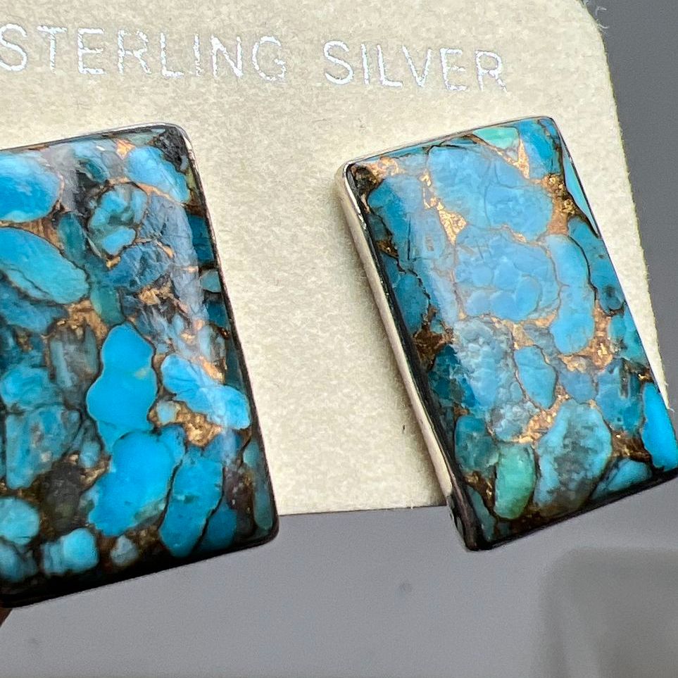 Sterling Silver Rectangle Mohave Turquoise Earrings 4.91g