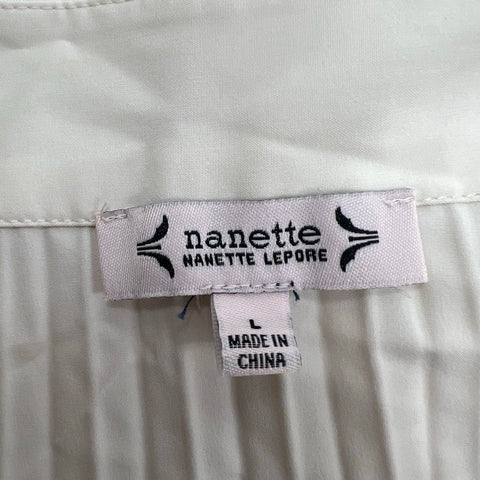 NWT Nanette Lepore Ecru Cream Pleated Lace Hem Midi Skirt Women's L