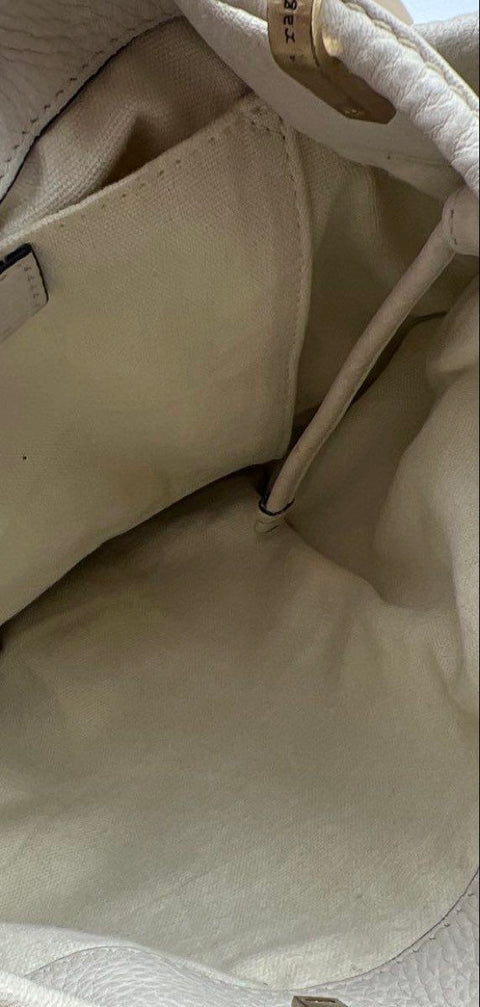 Rag & Bone White Pebbled Leather Drawstring Bucket Crossbody Bag Gold Hardware