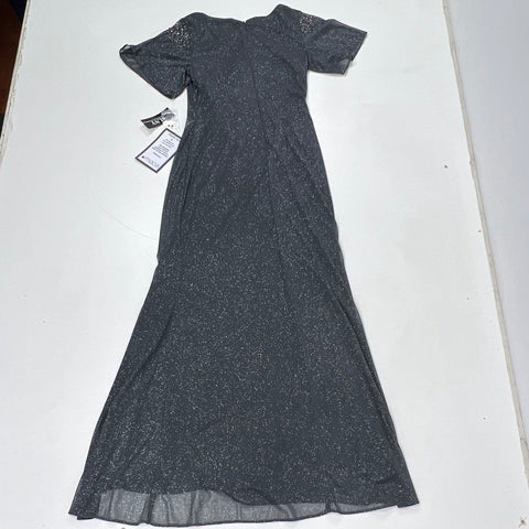 SLNY Women's Gray Glitter Gown Dress Beaded Flutter Sleeve Side Slit Size 6 NWT
