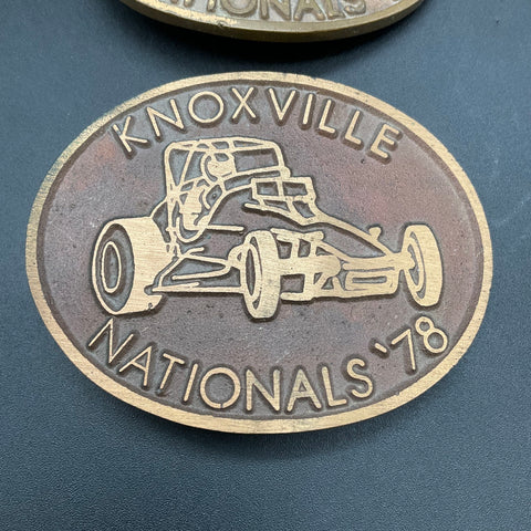 Vintage 1977 1978 Knoxville Nationals Sprint Car Racing Belt Buckles Lot of 2